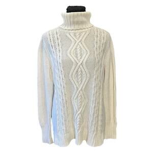 Liz Claiborne Off White Gold Flecked Chunky Knit Turtleneck Sweater Size L